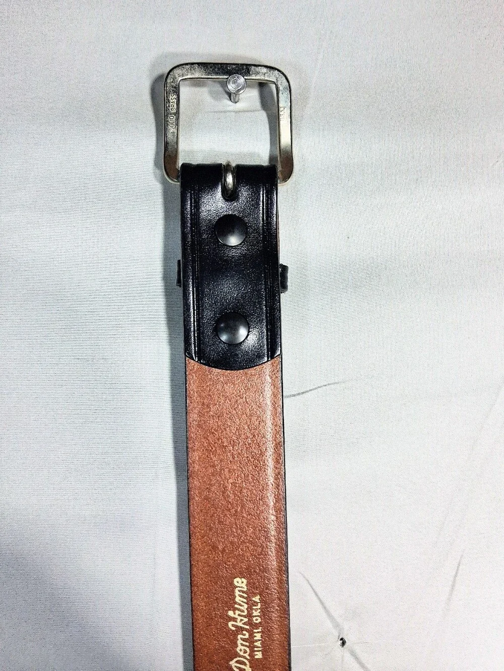 Men's Don Hume Black/Brown Genuine Fine Leather Size 34 Garrison Trouser Belt